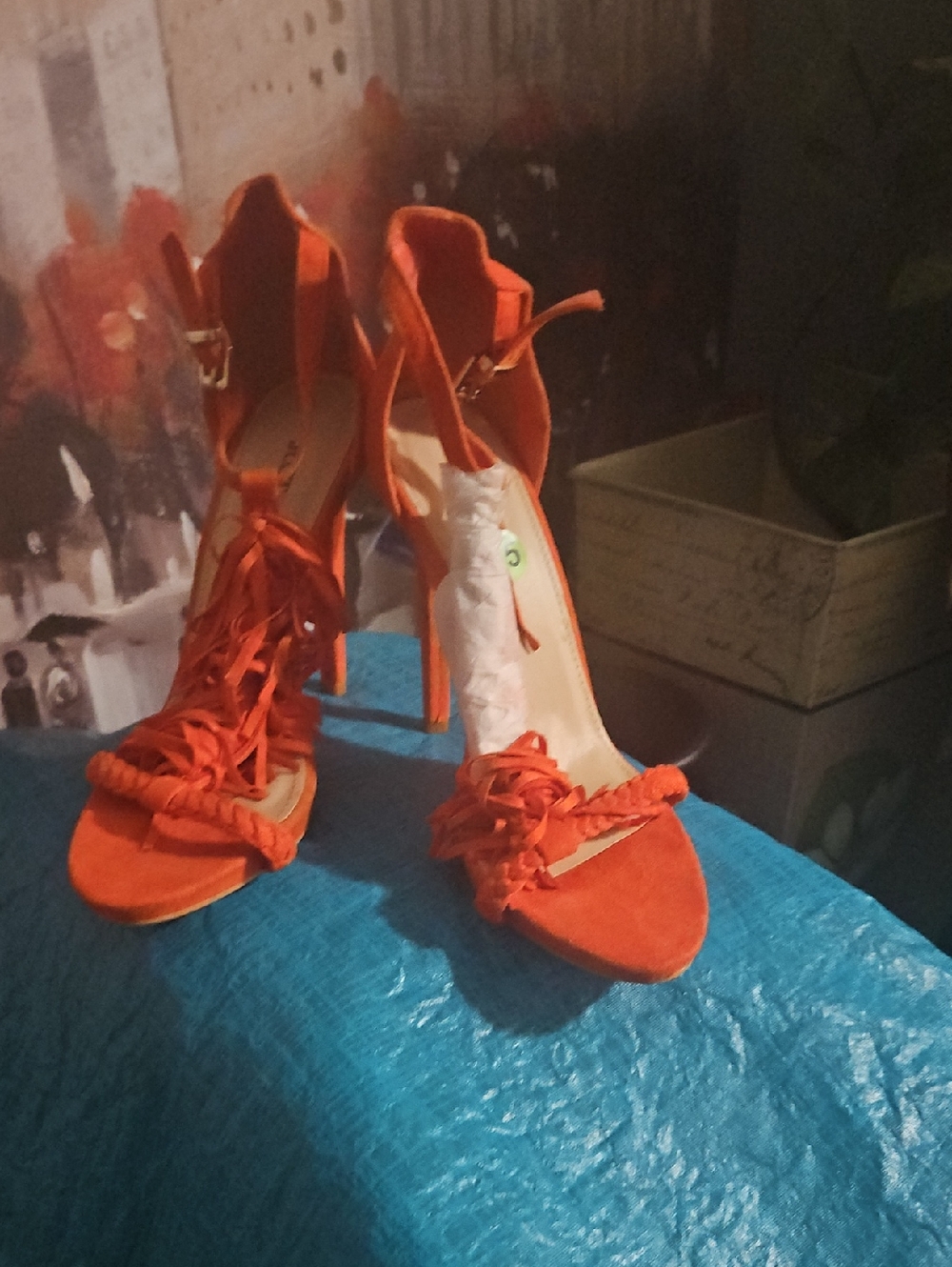 Orange Braided Lace-Up High Heel Sandals
